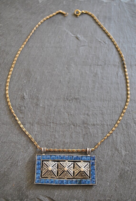 VINTAGE  sterling silver ART DECO blue  crystal n… - image 4