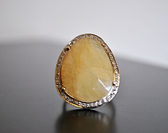 PAVE  DIAMOND YELLOW sapphire ring. sale