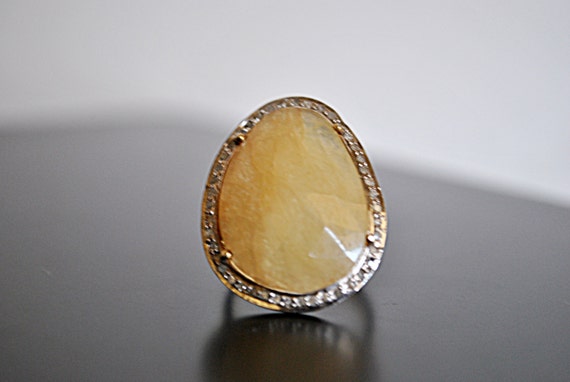 PAVE  DIAMOND YELLOW sapphire ring. sale
