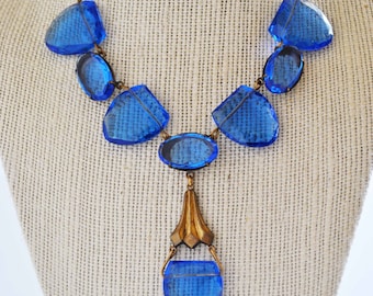 VINTAGE ART DECO blue necklace set