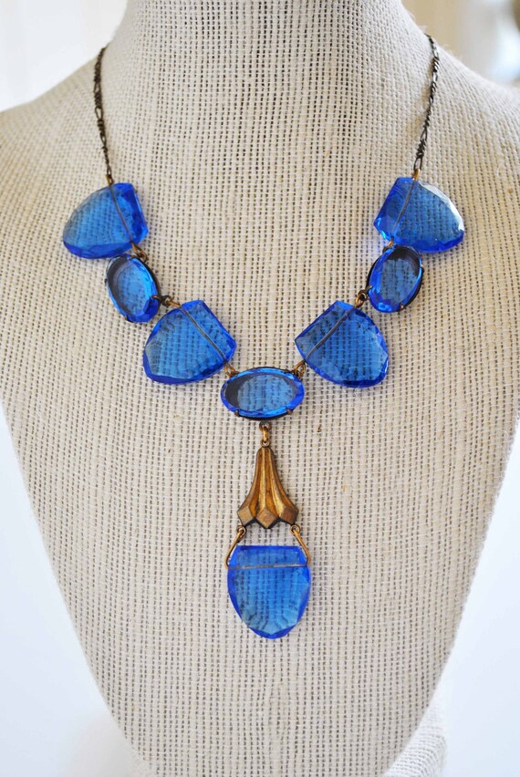 VINTAGE ART DECO blue necklace set