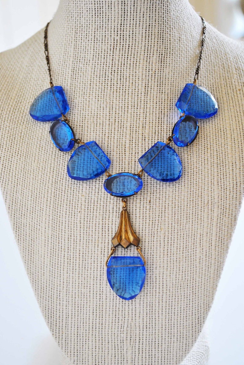 VINTAGE ART DECO Blue Necklace Set - Etsy