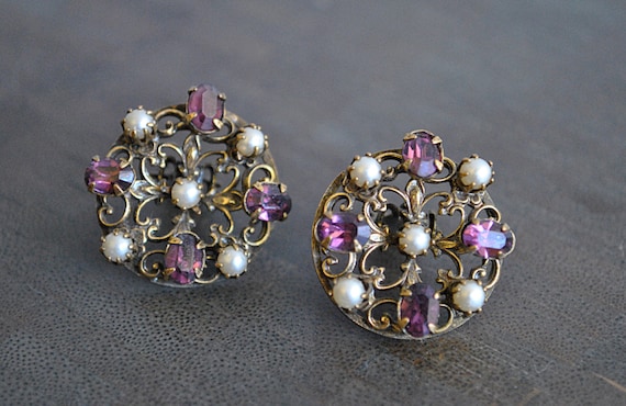 VINTAGE PURPLE and PEARL earrings - image 5