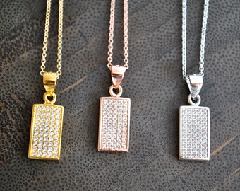 Collana barra di zirconi cubici.oro rosa/argento sterling/oro riempito.