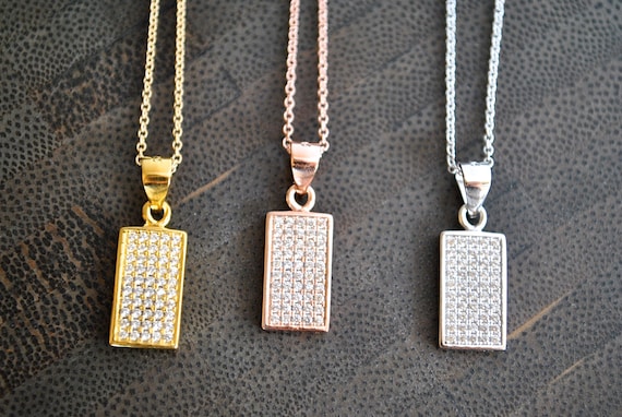 Cubic Zirconia Bar Necklace.rose Gold/sterling Silver/gold