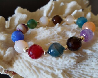 MULTICOLOR  AGATE STERLING silver stretchy bracelet /Bohemian bracelet /stacking bracelets /bridesmaid jewelry.