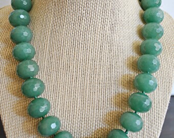 GREEN AVENTURINE KNOTTED necklace with sterling silver massive clasp