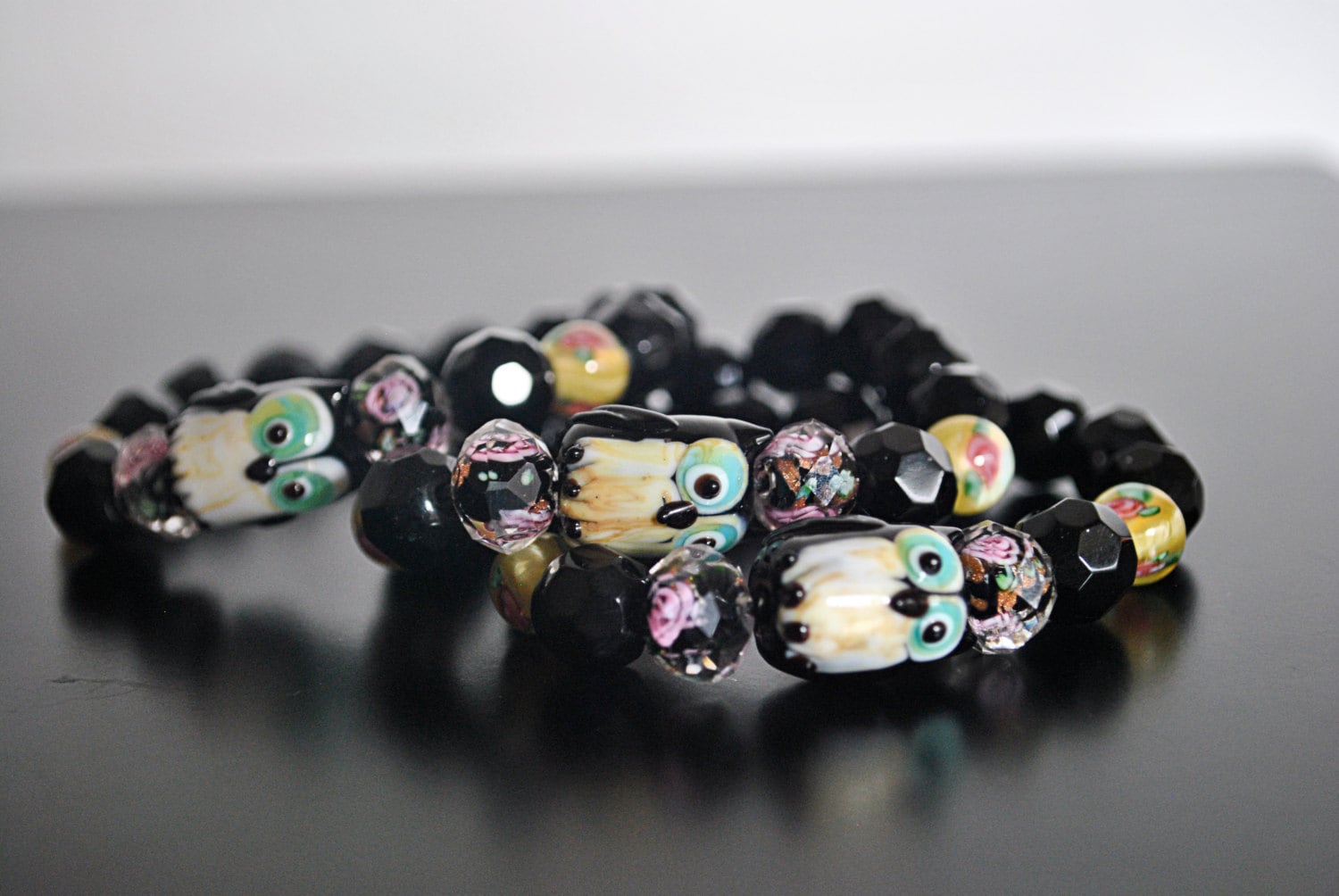 HANDMADE beaded OWL BRACELET set of 3
