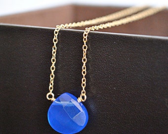 DARK BLUE QUARTZ gold filled dainty necklace