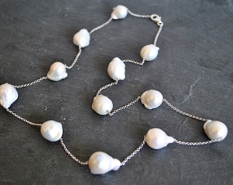 Sterling Silver ORGANIC BAROQUE PEARL necklace