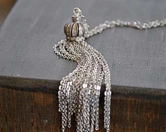 PAVE DIAMONDS sterling silver  TASSEL necklace