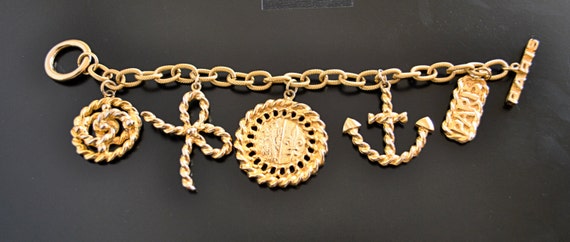 VINTAGE CHARM BRACELET set  with plated gold char… - image 1