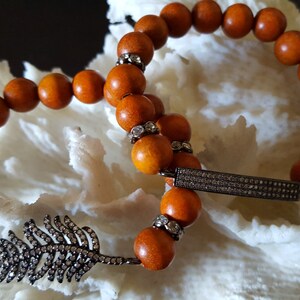 PAVE  FEATHER  bracelets /feather/bar/love/Bohemian style  sandalwood beaded bracelet.
