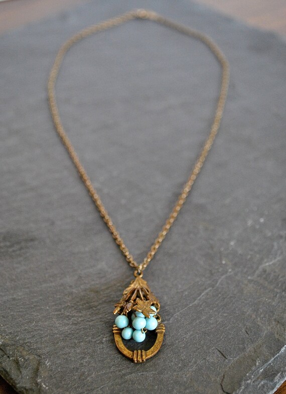 ANTIQUE EDWARDIAN FLOWERS blue beads necklace - image 5