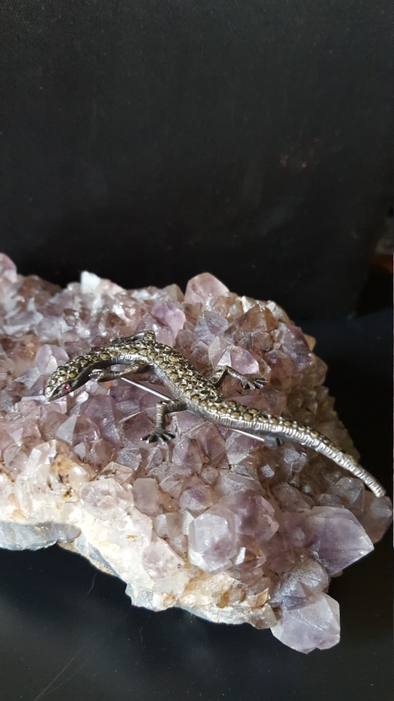 VINTAGE  sterling silver  MARCASITE LIZARD brooch