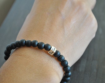 STERLING SILVER  925 INITIAL stretchy wood bracelet