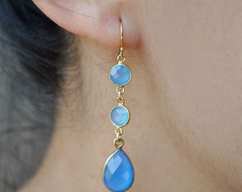 AQUA  BLUE CHALCEDONY gold   dangling earrings