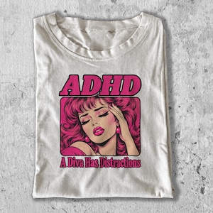 Rolig ADHD-tröja, en diva har distraktioner, snurrande ljusa idéer, yrselstjärna-tröja, present till tjej
