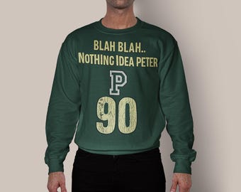 Maglietta Blah Blah Nothing Idea Peter, T-shirt o felpa vintage effetto invecchiato Varsity P 90, maglietta grafica divertente e sarcastica per college