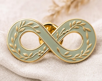 Gentle Botanical Infinity Enamel Pin, Sage Green | Neurodivergent Gift | ADHD Autistic AuDHD Quiet Pride Pin