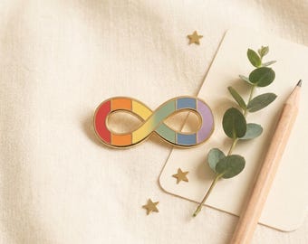 Rainbow Infinity Enamel Pin, Neurodivergent Pride Symbol, Autistic ADHD AuDHD Affirming Hard Enamel Lapel Pin, ND Gentle Gift UK