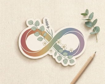 Floral Rainbow Infinity Sticker, Neurodivergent ND-Affirming Vinyl Die Cut, Botanical Autism ADHD AuDHD Calm Aesthetic Decal