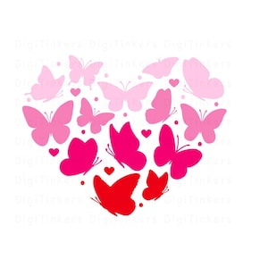 Coeur papillon rose ombré, conception pour l'artisanat, Cricut, Silhouette, sublimation, clipart, téléchargement numérique immédiat : SVG, PNG, JPEG