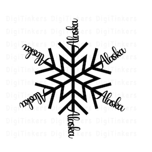 Alaska Cursive Script Font Snowflake Design for Crafting, Cricut, Silhouette, Sublimation, ClipArt, Instant Digital Download: SVG, PNG, JPEG