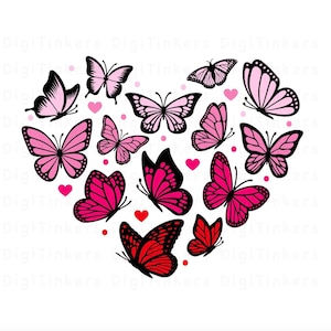 Coeur de la Saint-Valentin ombré papillons, conception pour l'artisanat, Cricut, Silhouette, sublimation, clipart, téléchargement numérique instantané : SVG, PNG, JPEG