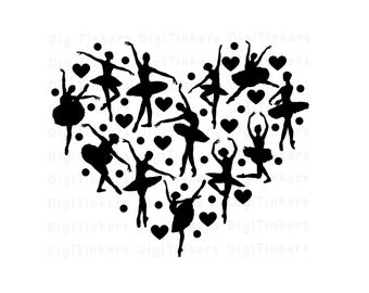 Ballerina Silhouette SVG, Dance Heart Design (Digital Download)