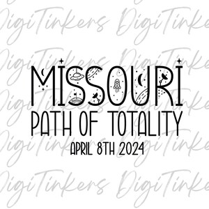 Missouri Path of Totality Eclipse Solar 2024 8 de abril Camiseta para professor de ciências Astronomia Espaço Artesanato Design Cricut Digital Download SVG PNG