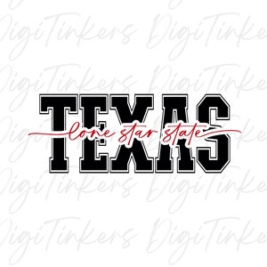 Collegiate Texas, Lone Star State, T-shirt cadeau, Design pour l'artisanat, Cricut, Silhouette, Clip Art, téléchargement immédiat : SVG, PNG, JPEG