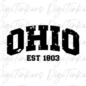 Universidade do colégio em dificuldades, estado de Ohio, presente de camiseta, estado de Buckeye, Est 1803, presente de graduação sênior de esportes de Ohio, design de artesanato moderno, SVG, png PNGWing