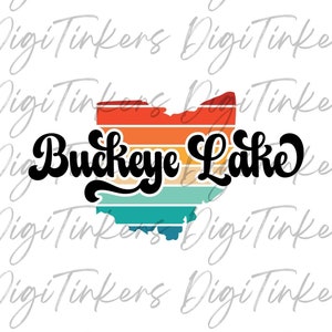 Buckeye Lake Stayation, Retro Sunset Bundesstaat Ohio Karte, trendige beliebte T-Shirt-Kleidung, Ohio Geschenk Mädchen Wochenende, digitaler Download SVG, PNG
