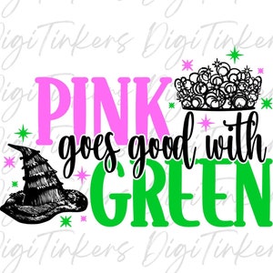 Gelaagde SVG, roze en groen, tienershirt sweatshirt, trendy vakantiecadeau, populair muziektheater, slechte bijpassende Halloween-heksen, kroon