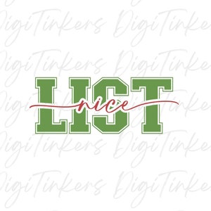 Schöne Liste der Weihnachtsmänner, lustige Weihnachten, Weihnachtsmann-T-Shirt, Design zum Basteln, Cricut, Silhouette, Clip Art, Sofortiger digitaler Download: SVG, PNG, JPEG