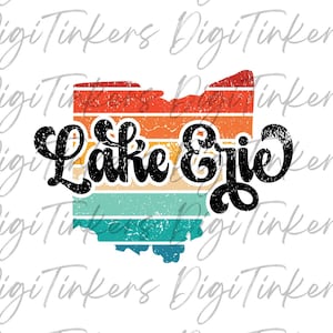 Lake Erie Ohio, Distressed Retro Sunset Bundesstaat Ohio Karte, Trendy beliebtes Shirt Bekleidung Ohio Geschenk, Mädchenwochenende, digitaler Download SVG PNG