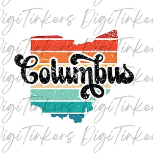 Columbus Ohio Distressed Retro Sonnenuntergang Bundesstaat Ohio Karte, trendige beliebte T-Shirt-Kleidung, Ohio Geschenk Mädchen Wochenende, digitaler Download SVG PNG
