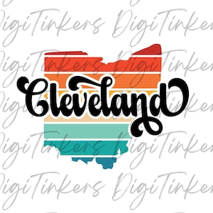 Cleveland Ohio Stayation Retro Sonnenuntergang Bundesstaat Ohio Karte, trendige beliebte T-Shirt-Kleidung, Ohio Geschenk Mädchen Wochenende, digitaler Download SVG PNG