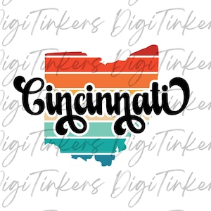 Cincinnati Ohio Stayation Retro Sonnenuntergang Bundesstaat Ohio Karte, trendige beliebte T-Shirt-Kleidung, Ohio Geschenk Mädchenwochenende, digitaler Download SVG PNG