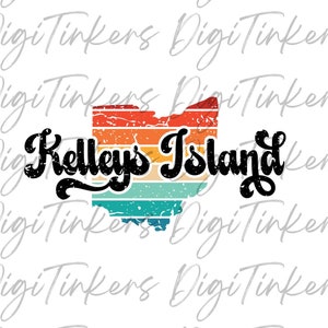 Kelleys Island Ohio Distressed Retro Sonnenuntergang Bundesstaat Ohio Karte Trendy beliebt Shirt Bekleidung Ohio Geschenk Mädchen Wochenende Digitaler Download SVG PNG