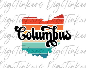 Columbus Ohio Retro Sunset SVG PNG, Ohio Map (Digital Download)