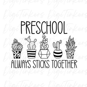 Vorschule klebt Lehrer zusammen Shirt, Kaktus Sukkulente Pflanze Digitales Design zum Basteln, Cricut, Sofortiger digitaler Download: SVG, PNG, JPEG