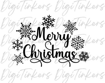 Merry Christmas Snowflakes Design, Cricut SVG PNG JPEG (Digital Download)