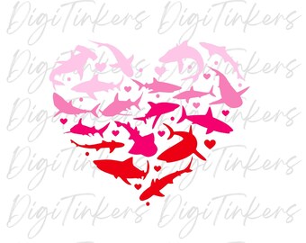 Diseño de corazón de tiburón degradado para San Valentín, SVG PNG JPEG (Descarga digital)