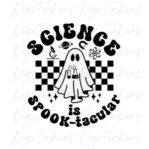 ハロウィンの先生シャツ、科学は恐ろしい、レトロなゴースト、クリカットのクラフト用デジタルデザイン、インスタントデジタルダウンロード: SVG、PNG、JPEG