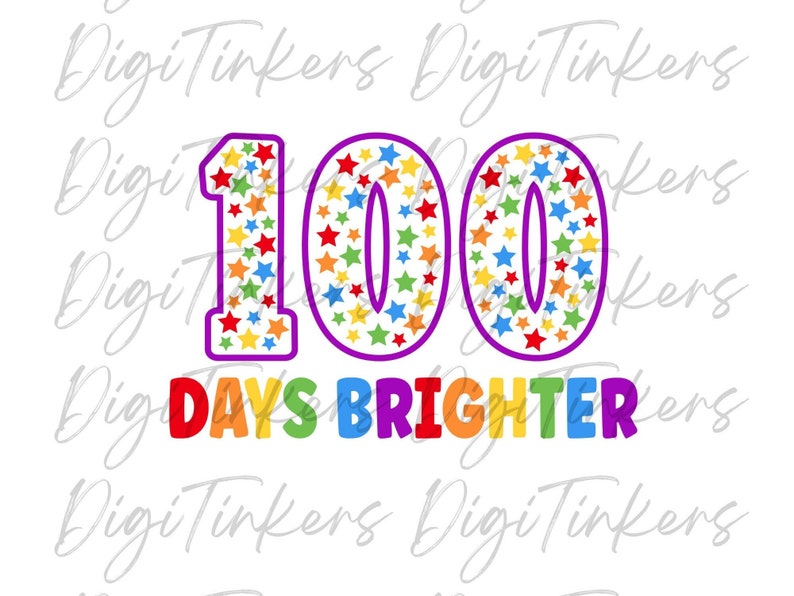 100 Days Brighter Rainbow Star SVG PNG, cadeau pour élèves et enseignants (téléchargement numérique) image 1