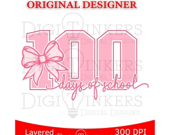100 jours d'école SVG, nœuds coquets, motif rose pastel (téléchargement numérique)