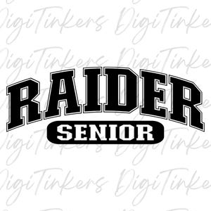 Camisa do Collegiate Varsity Raider Presente de formatura para a noite de formatura, Mascote do High School College Raiders Combinando com o espírito esportivo da equipe, SVG PNG