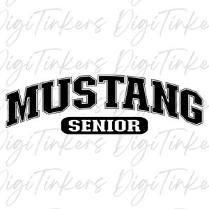 Camisa Mustang do Colégio Universitário Presente de formatura para a noite de formatura, Mascote Mustangs do Colégio do Ensino Médio Combinando com o espírito esportivo da equipe, SVG PNG